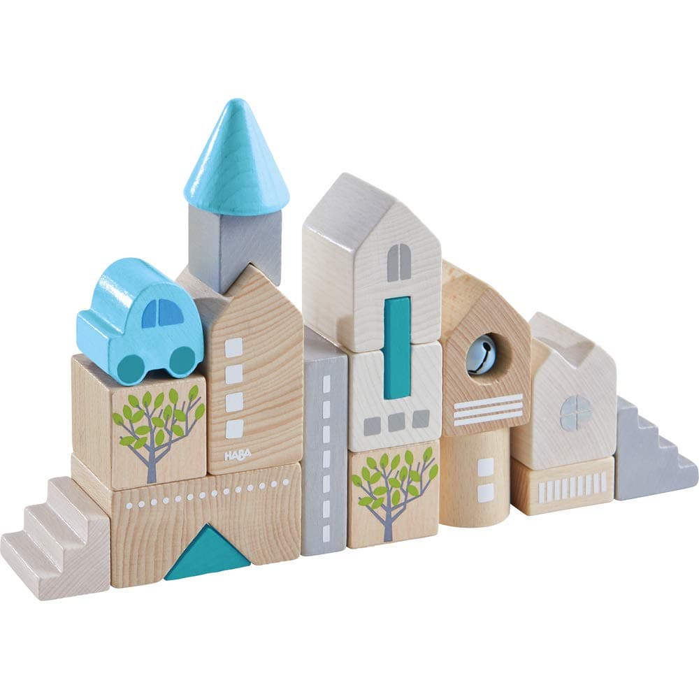 HABA Wooden Building Blocks Bad Rodach 18-Piece Set, Beech Wood Stacking Blocks for Ages 18 Months and up. Made in Germany.
