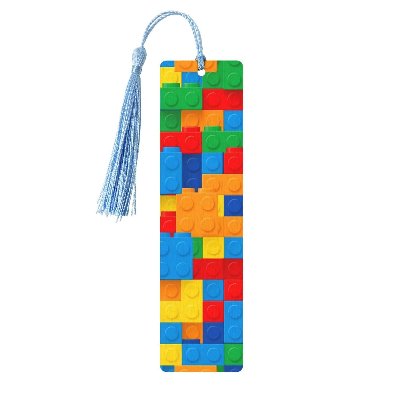 OXJOIIS Wooden Bookmark for Women and Men Book Marks for Book with Tassels, Pretty and Increase Reading Interest (Colorful Building Blocks Bricks)