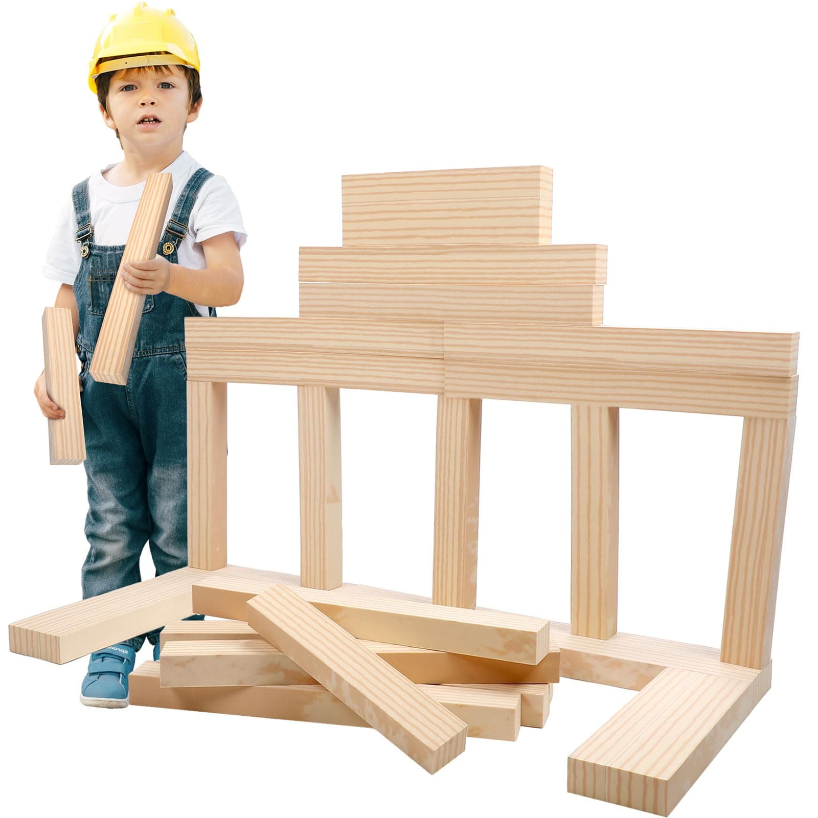 Leyndo 48 Pcs Foam Wooden Color Beams Building Blocks Set Unit Fake Wood Blocks Soft Giant Building Stacking Foam Construction for Boys Girl Toddler Construction Play