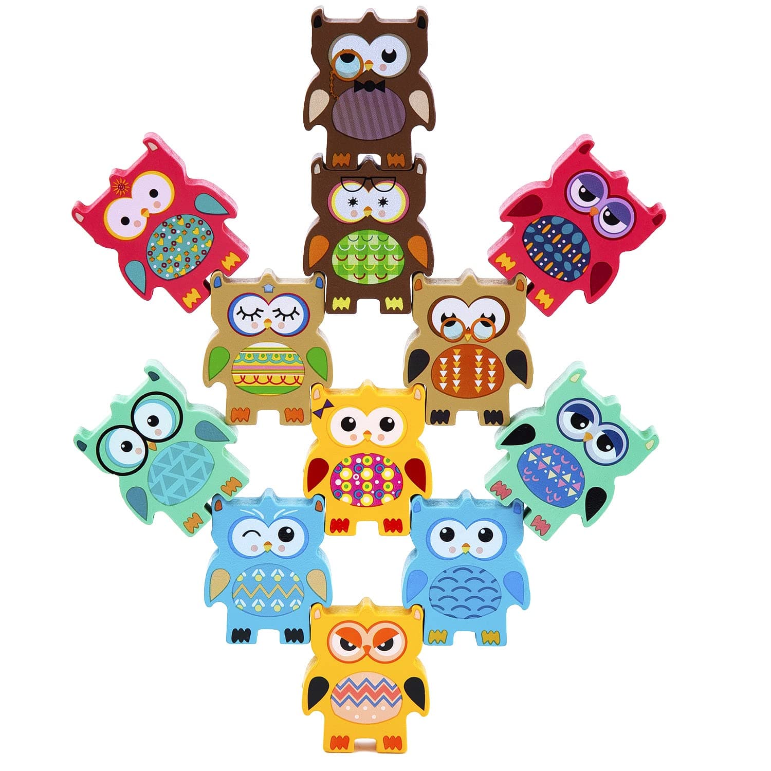 Berry President Stacking Toys, Owls Wooden Balancing & Building Blocks Acrobatics Set, Montessori Early Educational Game for Toddlers Boys & Girls (12 Pcs)