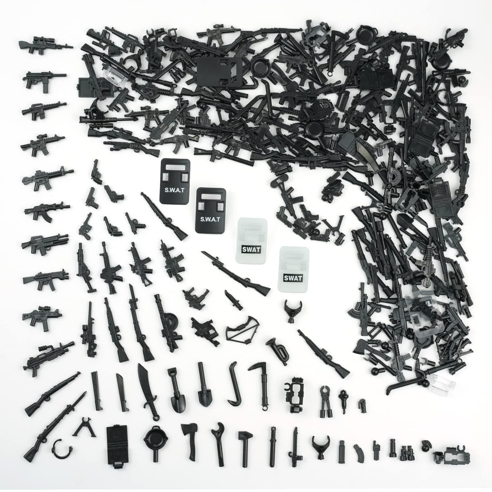 Pamvava Military Weapons Pack WW2 Army Accessories Set for Figures, 280+ Pieces SWAT Soldier Brick Guns and Armor, Compatible with Major Brands Building Blocks for Boys