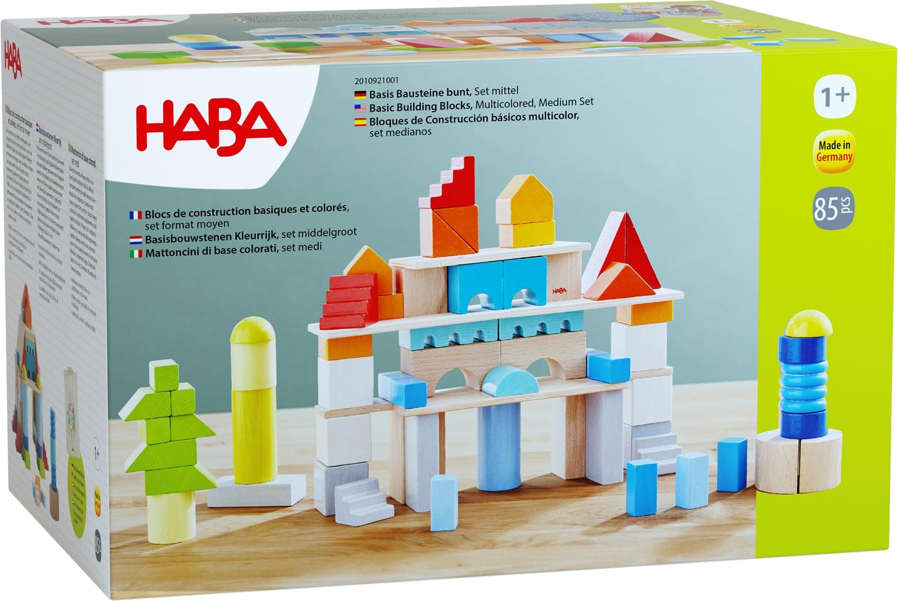 HABA Colored Wooden Building Blocks - Set of 85 Piece Set of Wooden Toys, Stacking Toys for Toddlers 1-3 Ideal Open Ended STEM Play (Made in Germany)