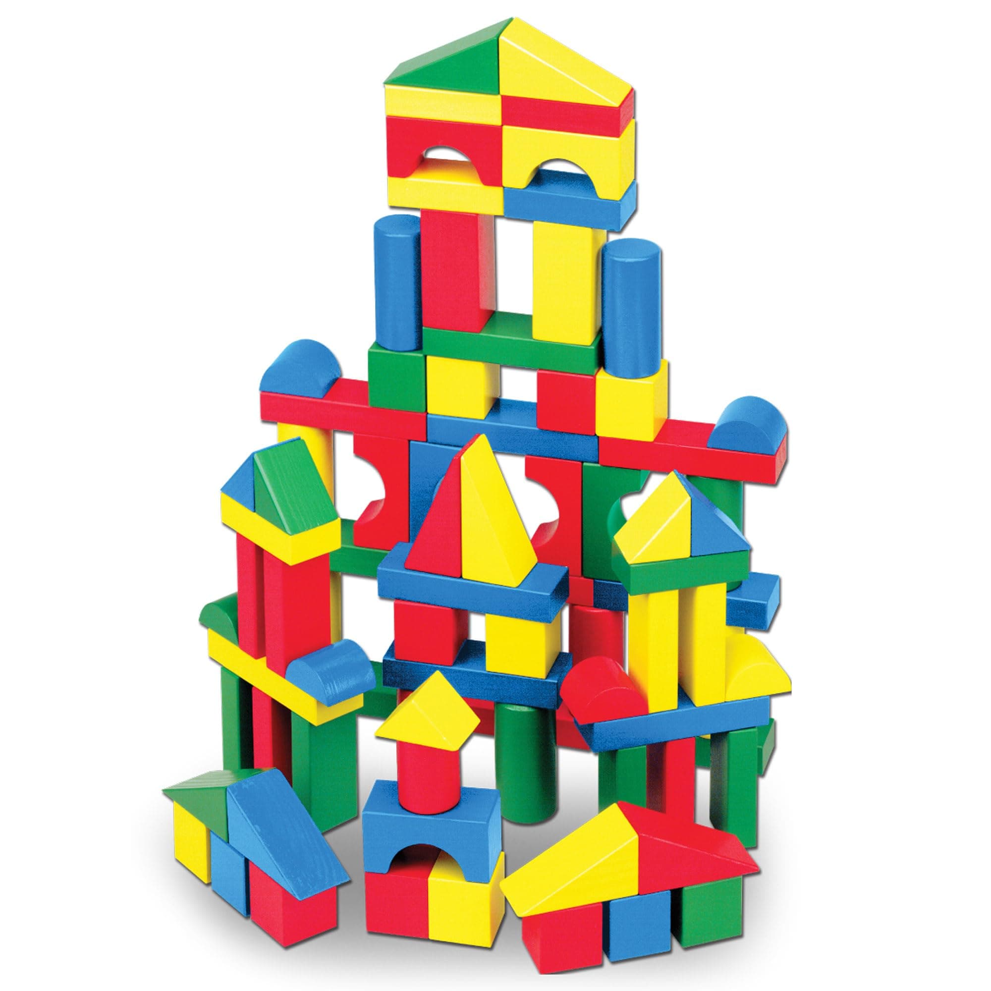 Melissa & Doug Wooden Building Blocks, 100-Piece Set of Sorting & Stacking Toys in 4 Colors and 9 Shapes, Classic Toddler Toys for Girls & Boys Ages 2+ - FSC Certified