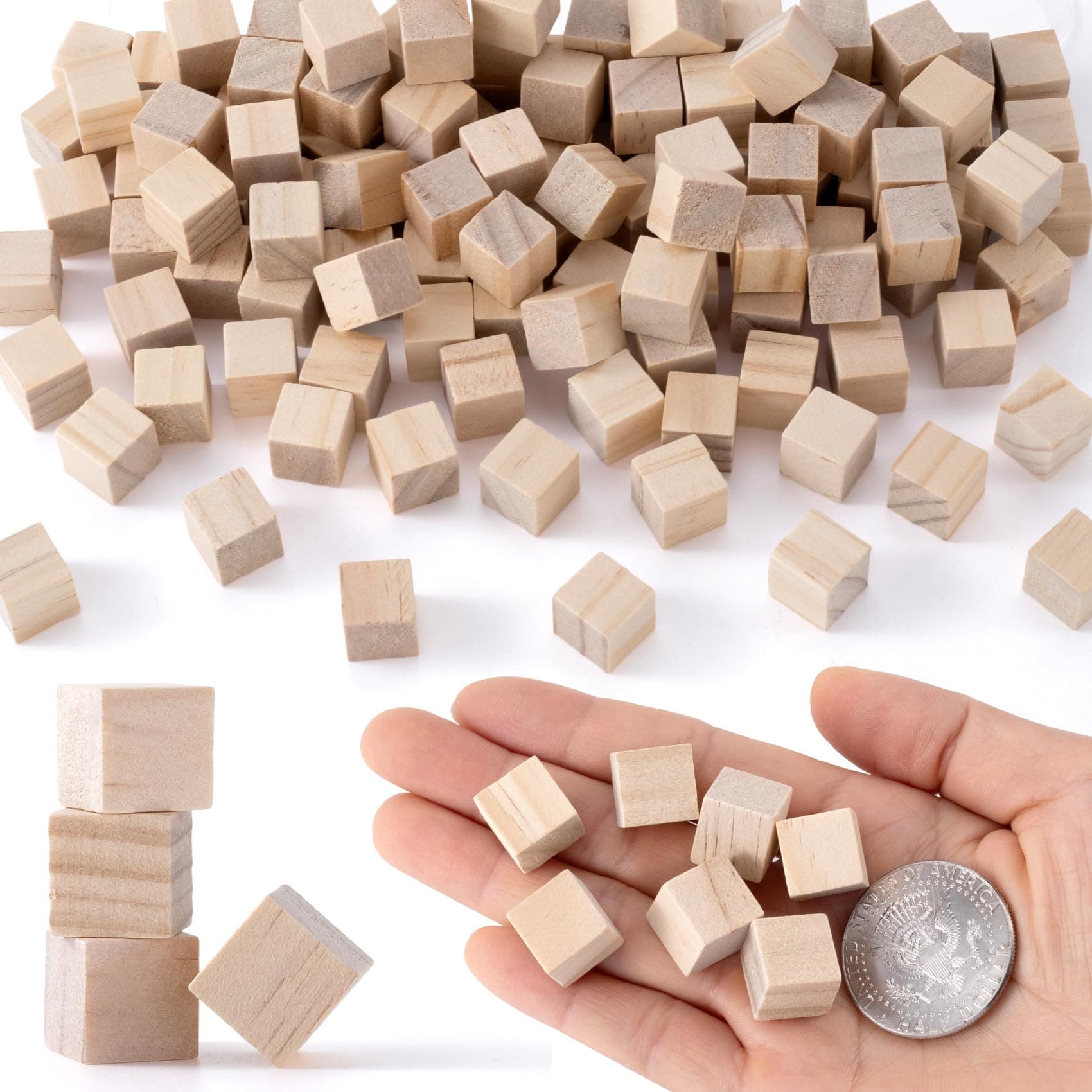 Vuagiom 60pcs Unfinished Wood Blocks for Crafts, Blank Wooden Cubes Blocks for Shower, Square Wood Building for Crafting Stacking Decorating Whittling Carving- Wood Color