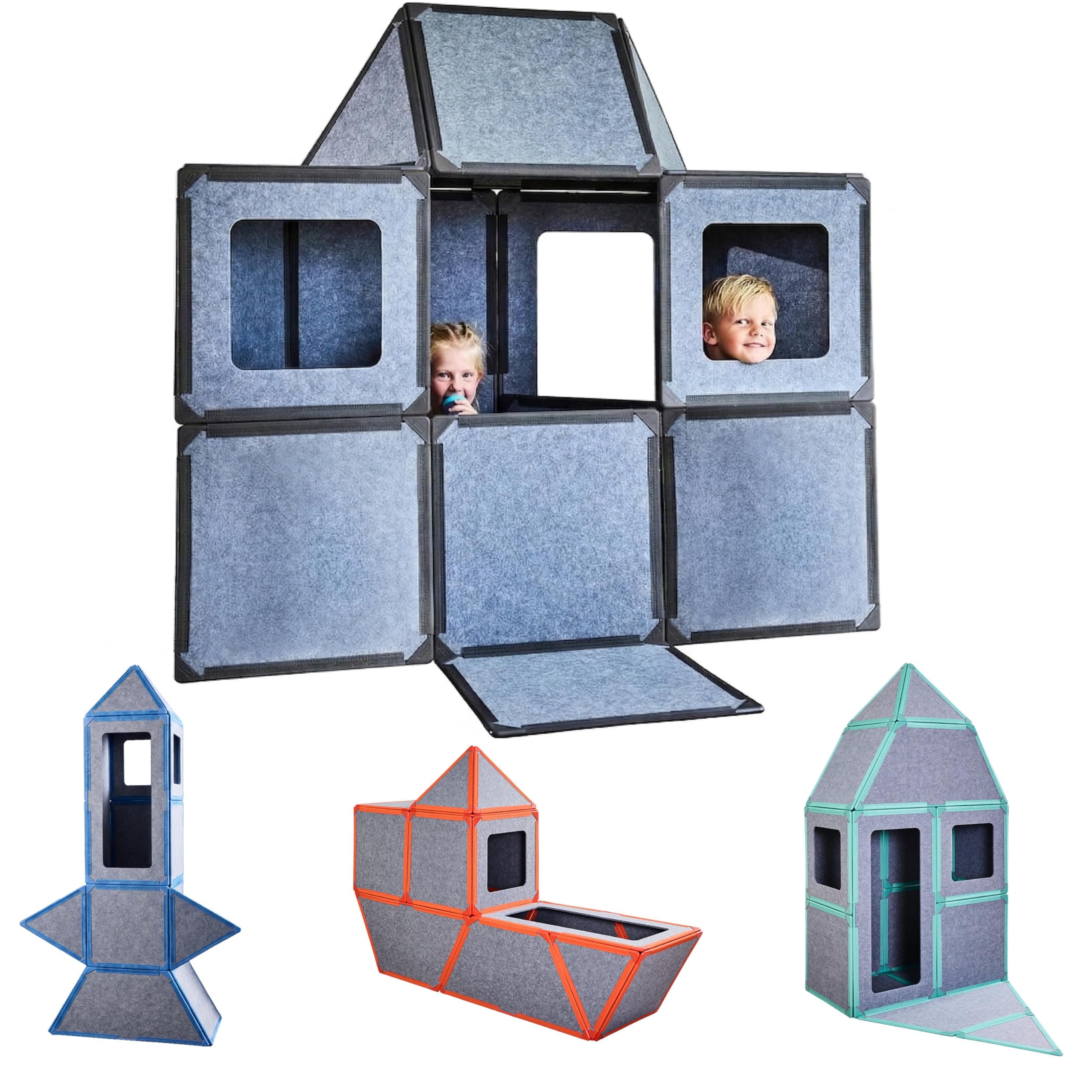 Superspace Giant Magnetic Fort Building Panels - The Big Set, Charcoal, 24 Panels, Life-Size Magnetic Tiles Kids, Build Forts Castles Rockets, STEM Toy Ages 3-10+, Eco-Felt, Indoor & Outdoor
