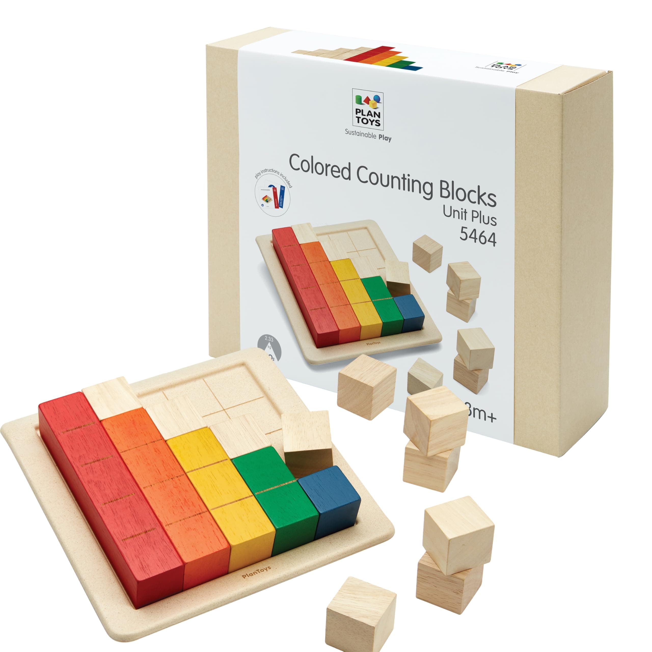 PlanToys® Wooden Colored Building Blocks Montessori Math Kids Learning Toy