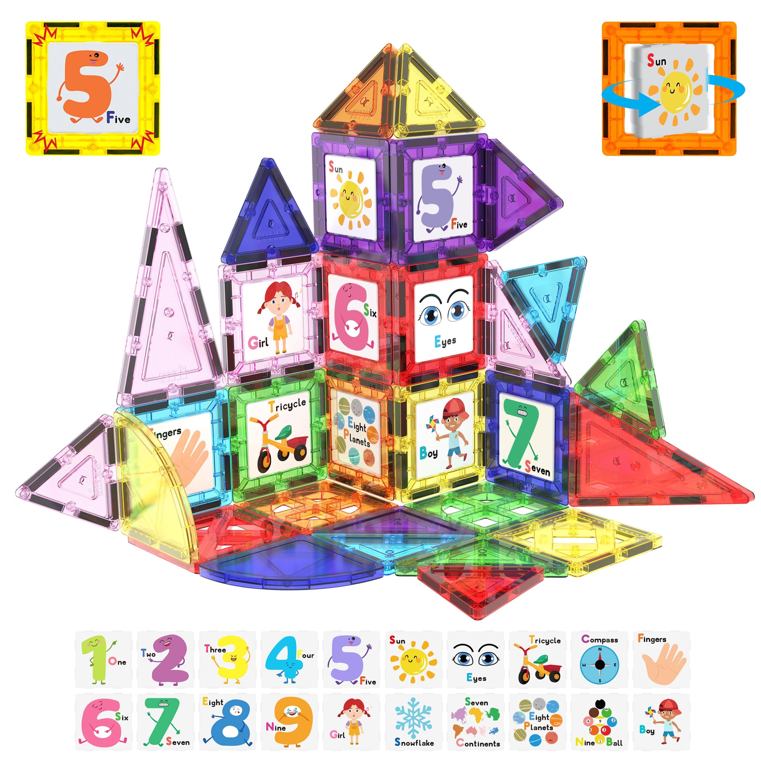 PicassoTiles Magnetic Building Blocks with Tiles and Click-in Educational Graphic Arts Magnet Construction Toy Set STEM Learning Playset Child Brain Development Stacking Playboard