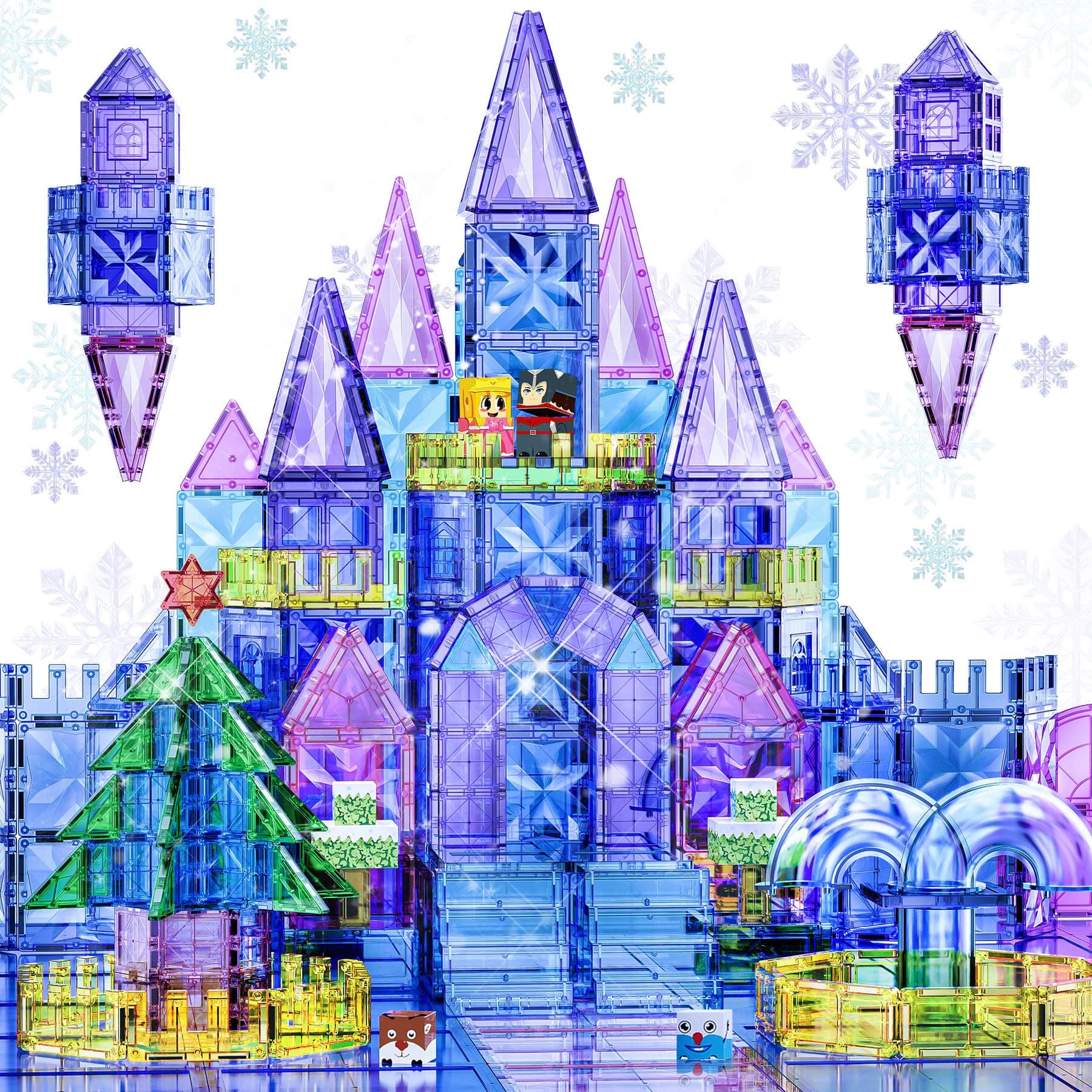 SKTMYY 114pcs Magnetic Tiles for Kids, 3D Diamond Princess Ice Castle
