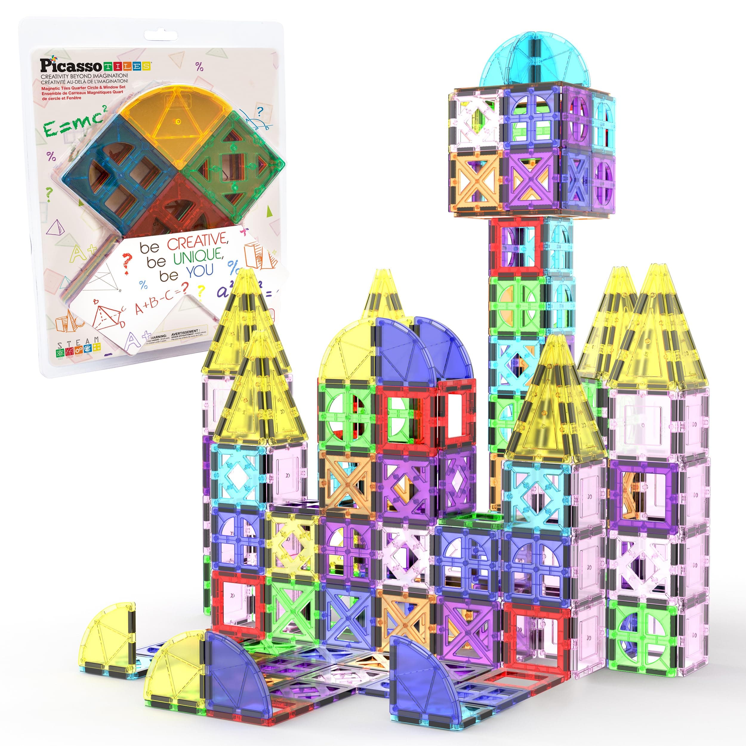 PicassoTiles Magnetic Building Block Quarter Round and Window Set Magnet Construction Toy Educational Kit Engineering STEM Learning Playset Child Brain Development Stacking Blocks Playboards