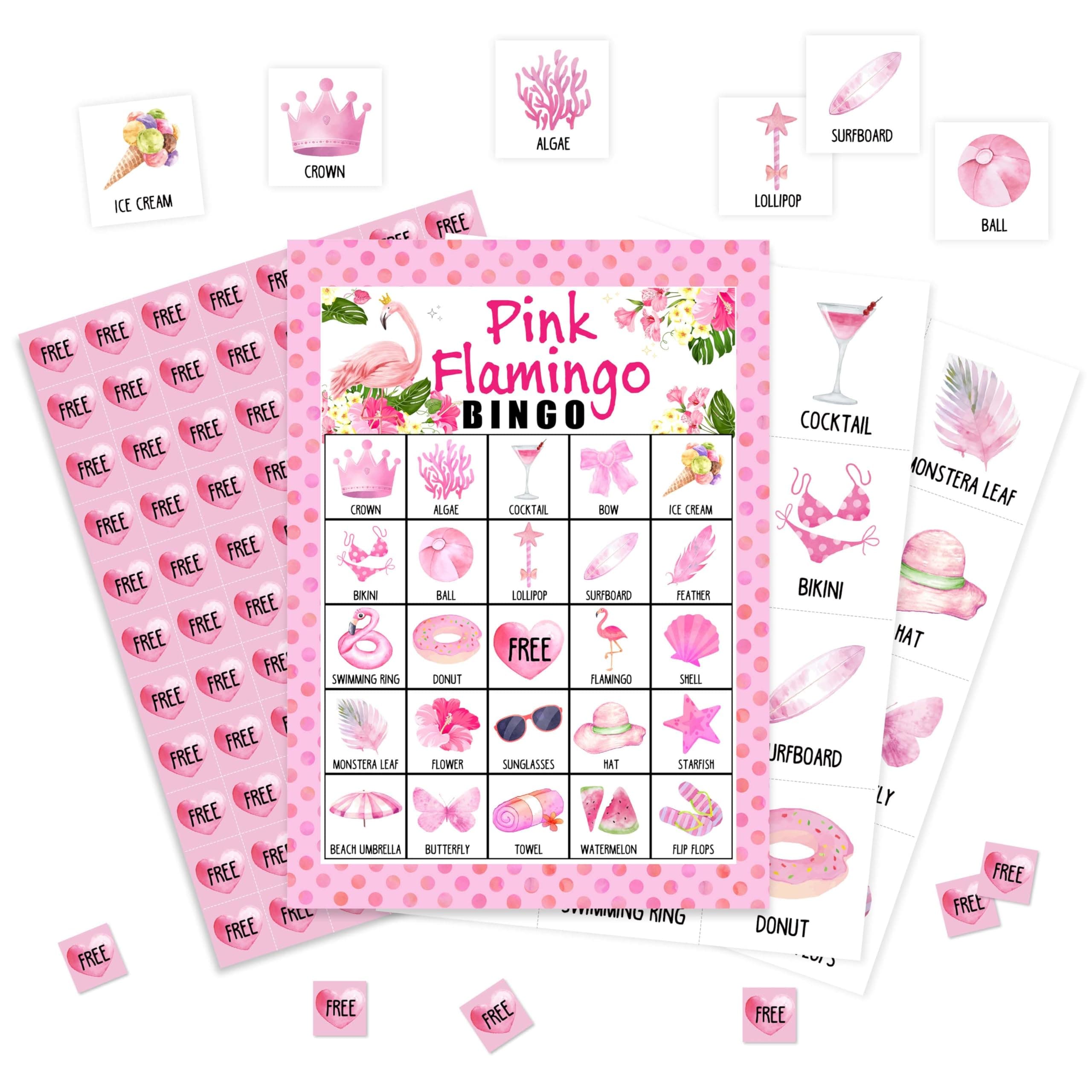 valucise Pink Flamingo Bingo Game Cards, Hawaiian Bingo Games for Adults, Tropical Summer Cards Supplies, Jungle Birthday Party Decor Favors, Card Gifts for Women Friends Family Holiday, 10