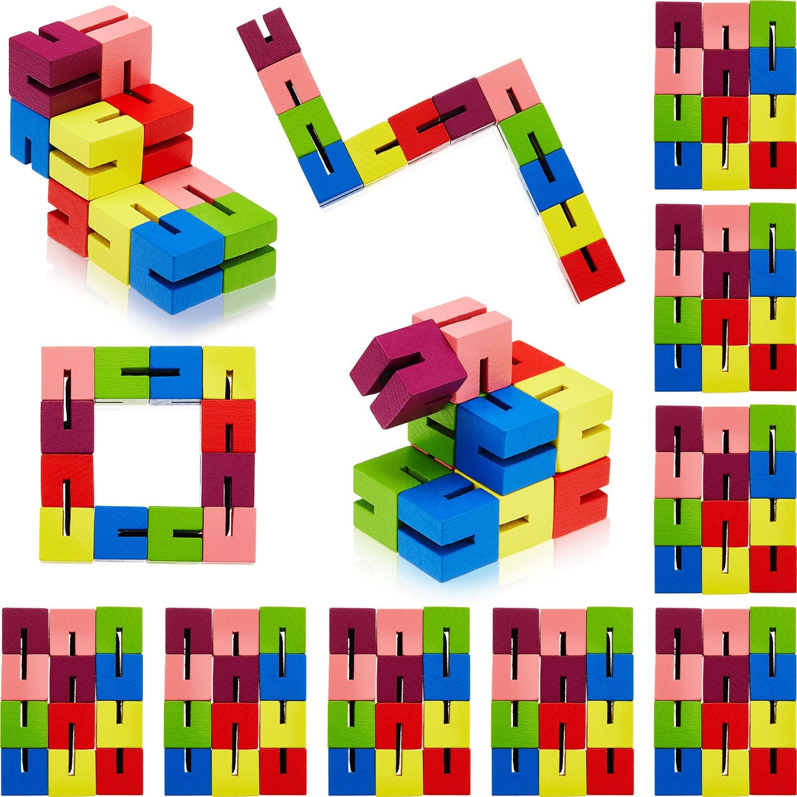 Sumind 6 Pcs Wooden Fidget Cubes Toy Twist Block Puzzle Sensory Toys for Teens Adults, Colorful Sensory Snake Brain Teaser Party Favors Pocket Stress Relief Gift for Classroom Prize Stocking Stuffers