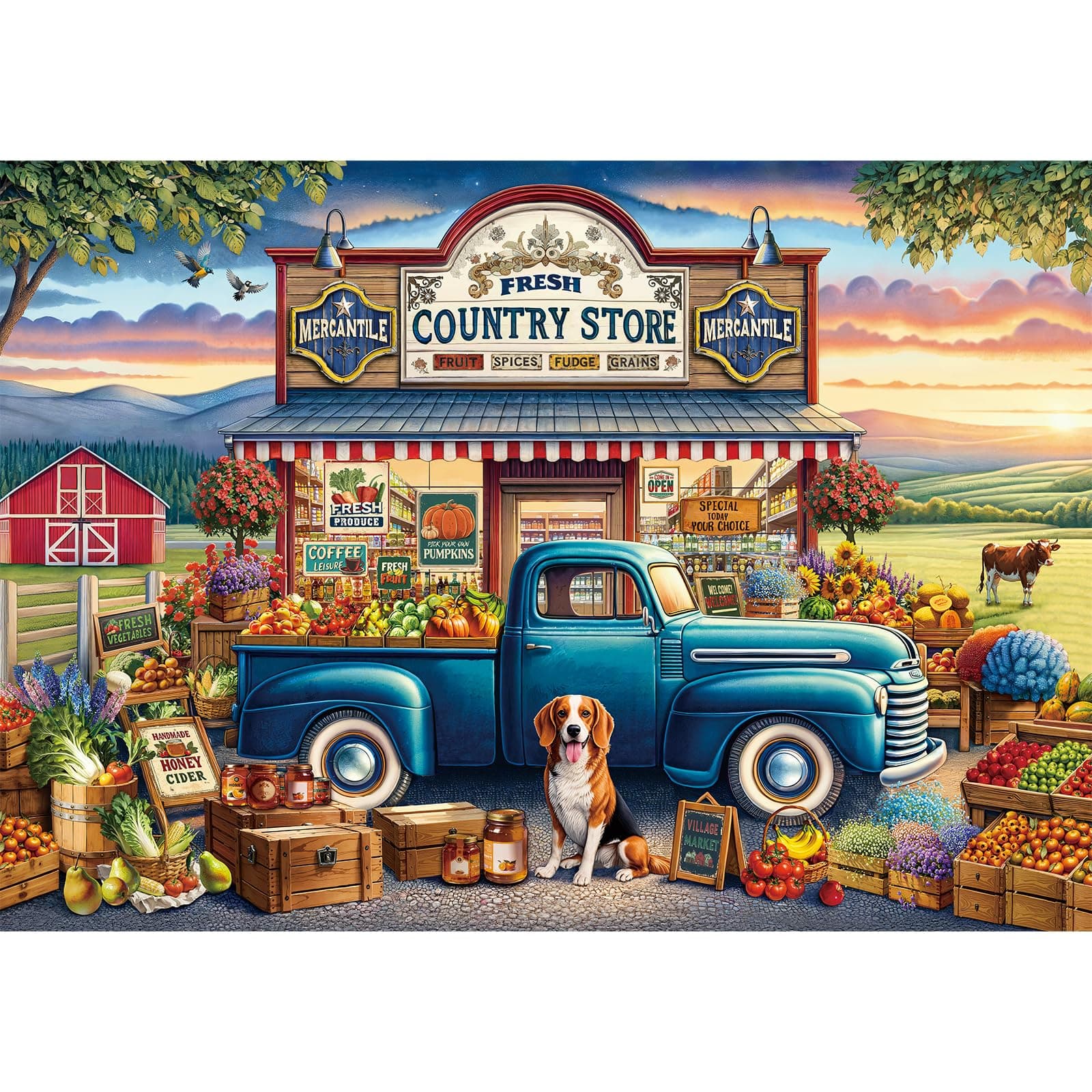 Rocorose 500 Pieces Puzzle for Adults, Countryside Landscape Puzzle Challenging Country Store Jigsaw Puzzles Holiday Party Gift Farm Home Decor Perfect for Game Nights