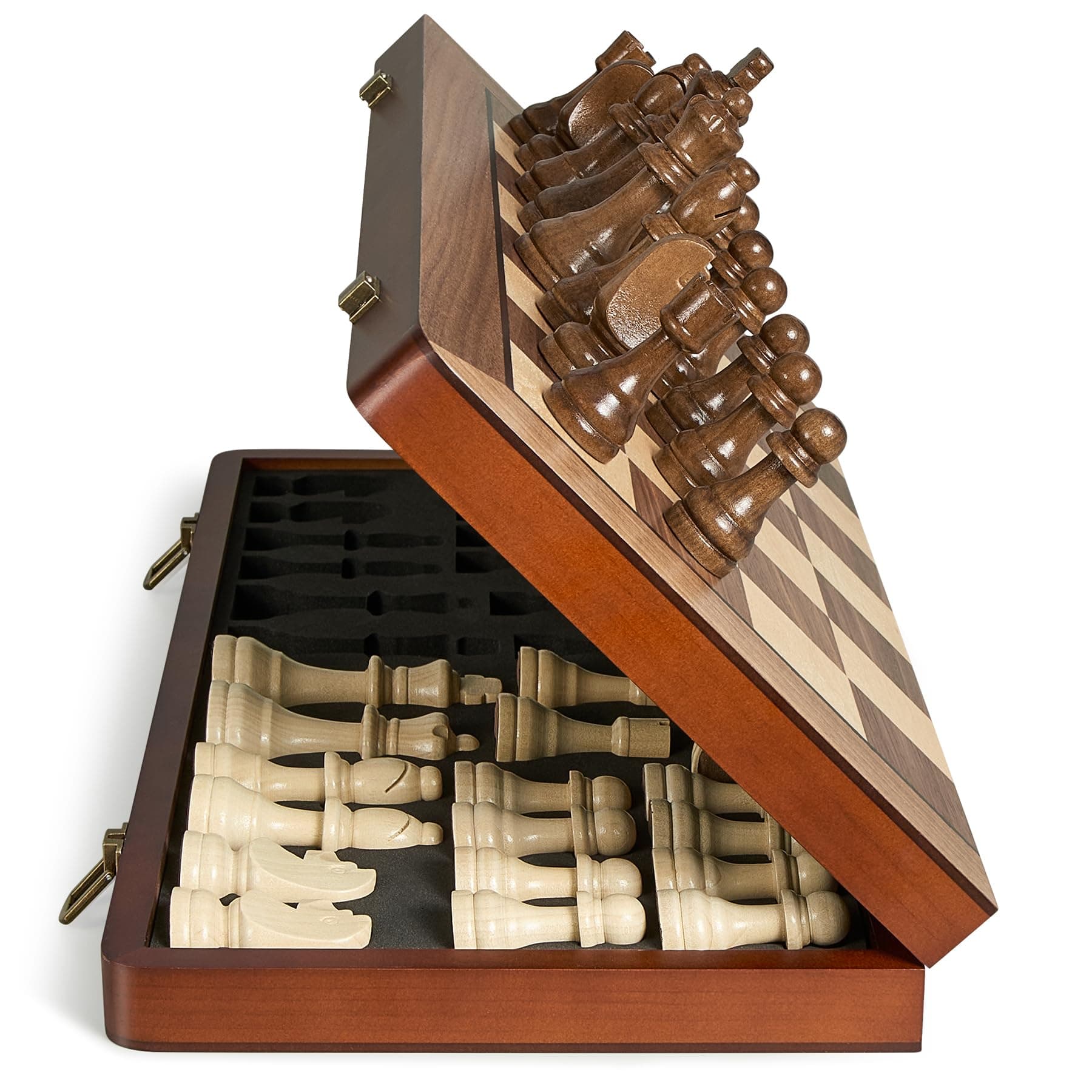 17" Magnetic Wooden Chess Set for Adults Kids, Chess Board Games with Magnetic Pieces & Extra Queens, Folding Portable Travel Large Unique Chess Sets for Tournament Professional Beginner
