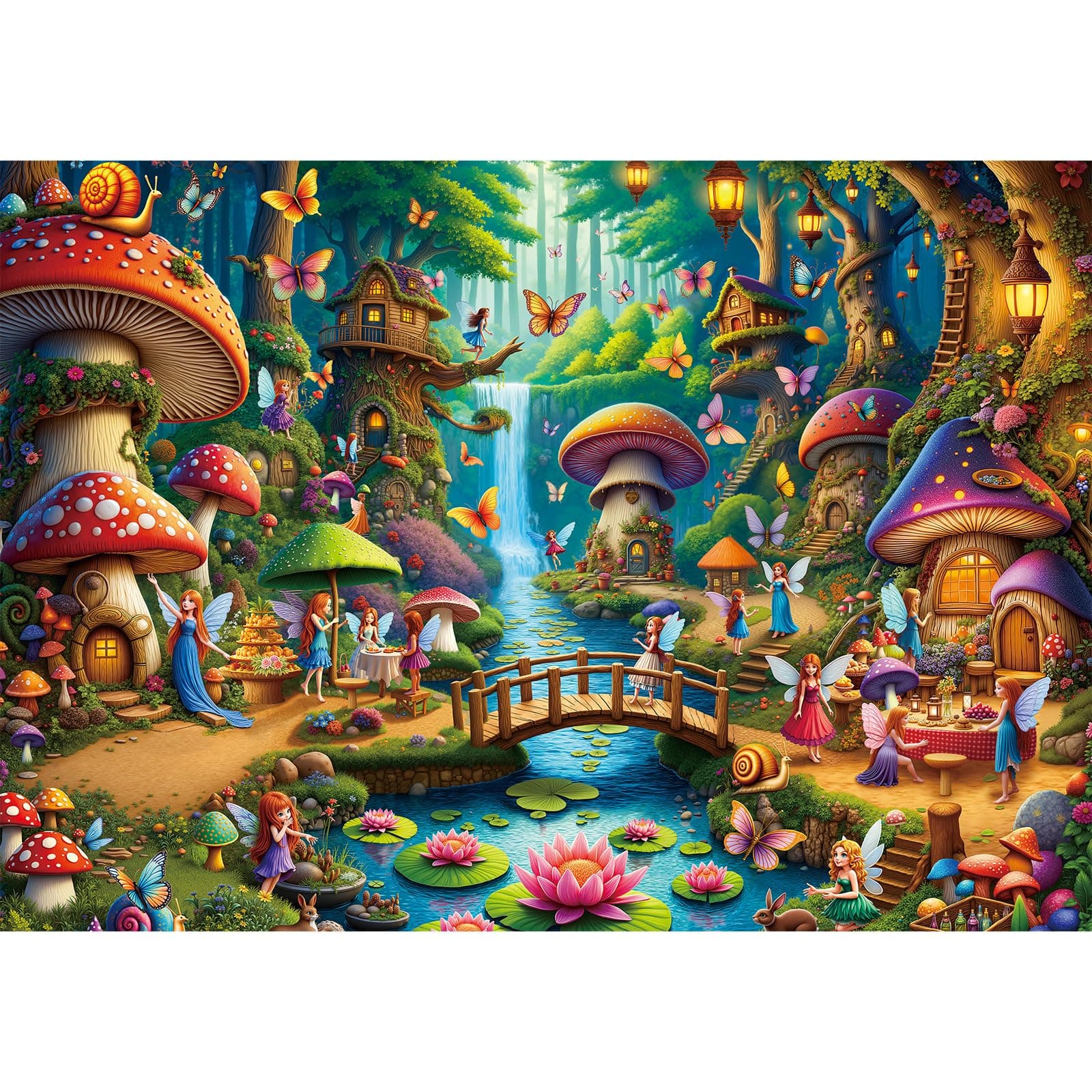 Rocorose 500 Piece Puzzles for Adults, Mushroom House Jigsaw Puzzle Challenging Fairy Mushroom Village Puzzle Holiday Party Educational Game Birthday Festival Gift