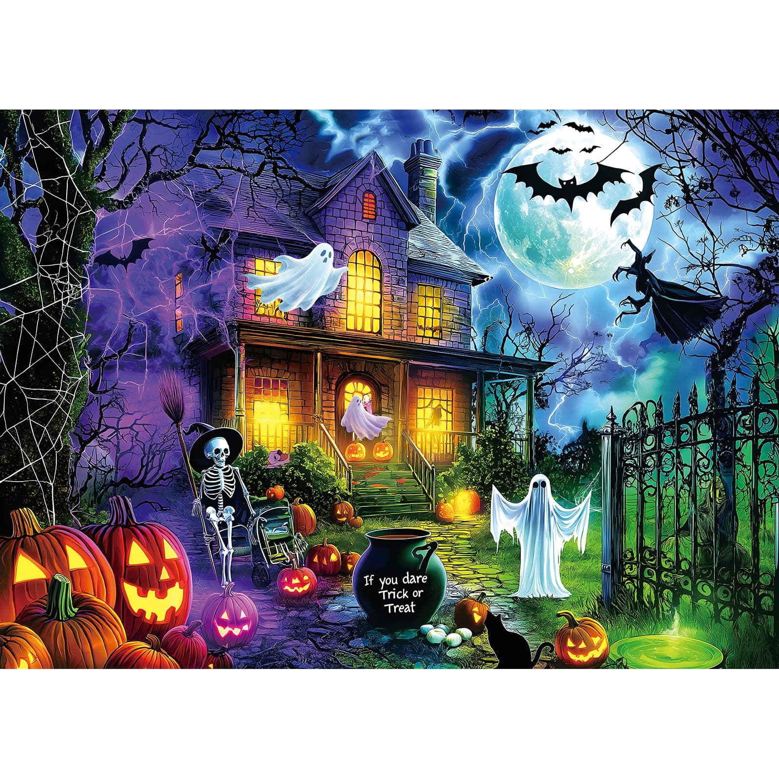 1000 Piece Halloween Haunted House Puzzles for Adults, Trick or Treat Ghost Skeleton Pumpkin Jigsaw Puzzles, Fall Spooky Halloween Puzzle Games Family Decor Gifts, 27.5" X 19.7"