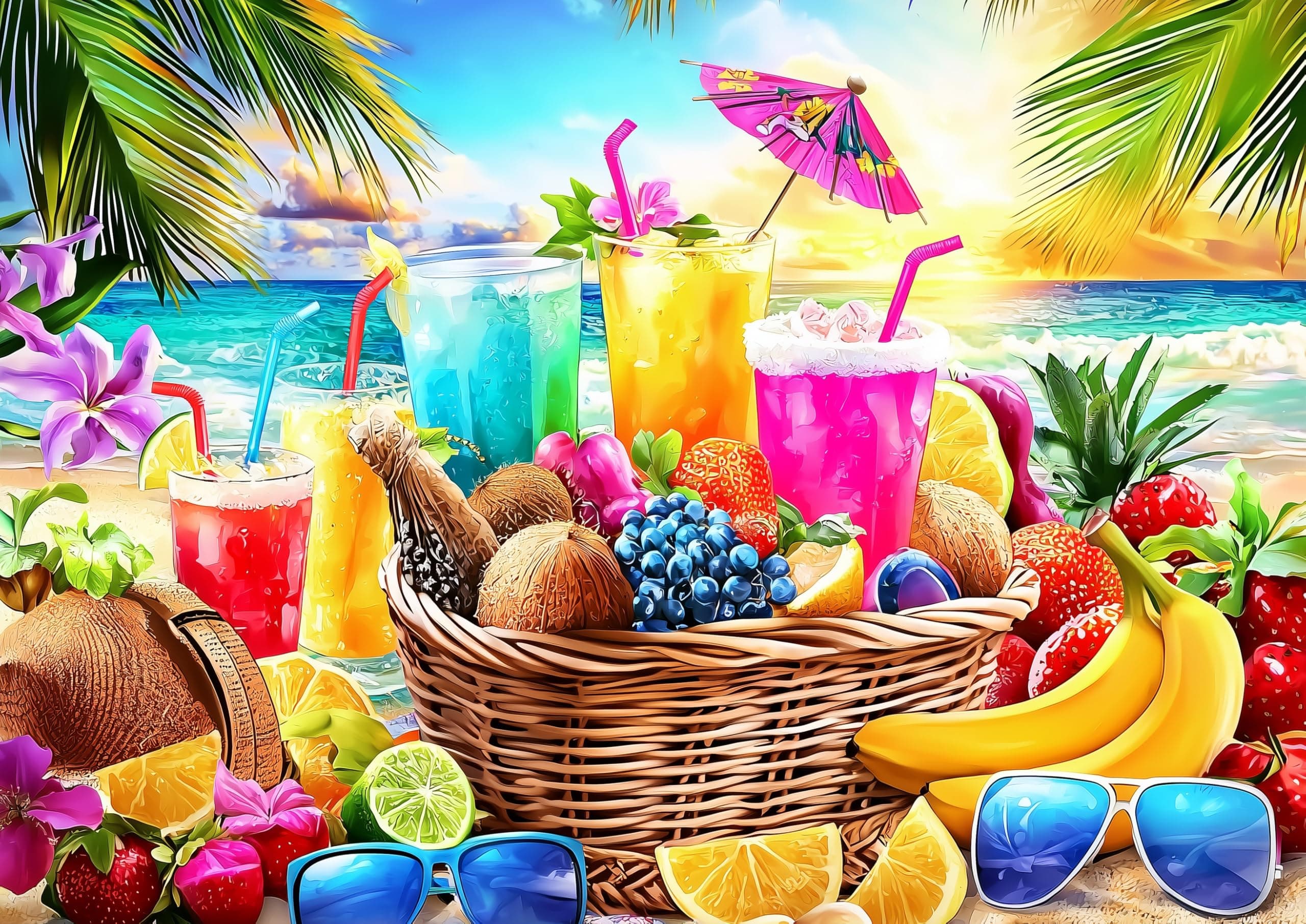 1000 Piece Puzzle for Adults - Beach Picnic Puzzle with Letters on Back